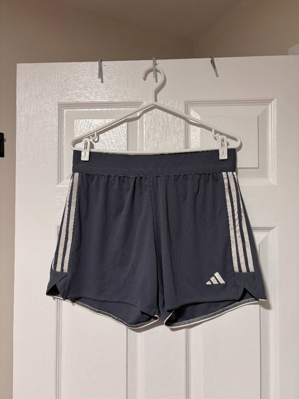 Adidas Blue/Grey 3-Stripe Running Shorts | Lightweight Athletic Activewear (L)